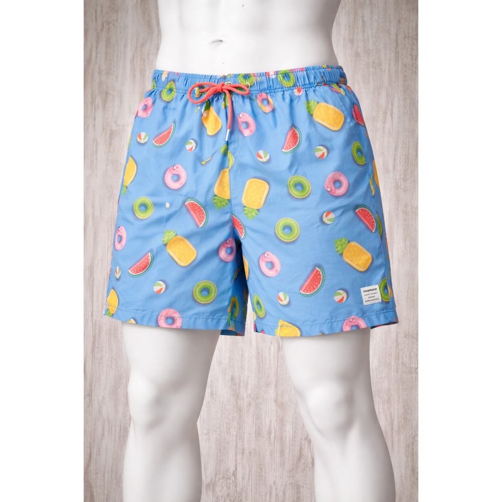 Mosmann Australia Mens‎ Blue Tropical Pool Float Print Swim Trunks Size L Shorts